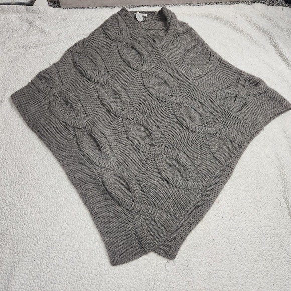 cocogio Sweaters - Cocogio Italy Poncho Chunky Sweater Cable Knit Wool Alpaca Blend Gray One Size